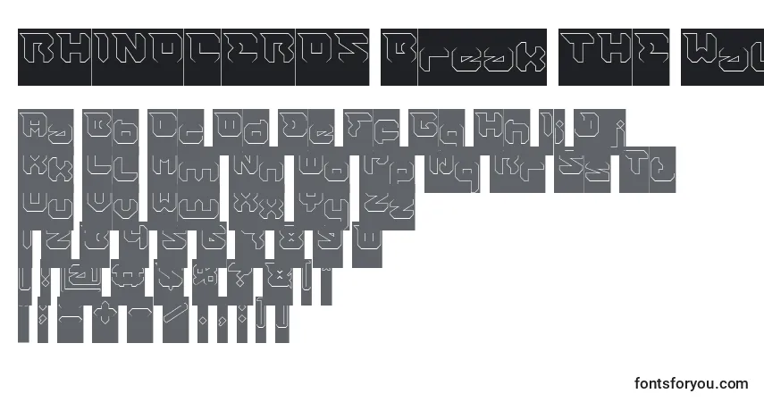 Шрифт RHINOCEROS Break THE Wall Hollow Inverse – алфавит, цифры, специальные символы
