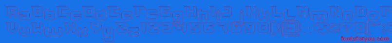 RHINOCEROS Break THE Wall Hollow-Schriftart – Rote Schriften auf blauem Hintergrund