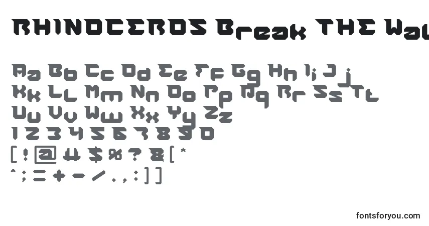 Шрифт RHINOCEROS Break THE Wall Light – алфавит, цифры, специальные символы