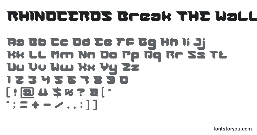 Шрифт RHINOCEROS Break THE Wall – алфавит, цифры, специальные символы