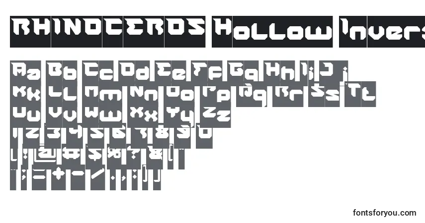 A fonte RHINOCEROS Hollow Inverse – alfabeto, números, caracteres especiais