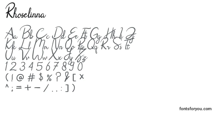 Schriftart Rhoselinna – Alphabet, Zahlen, spezielle Symbole
