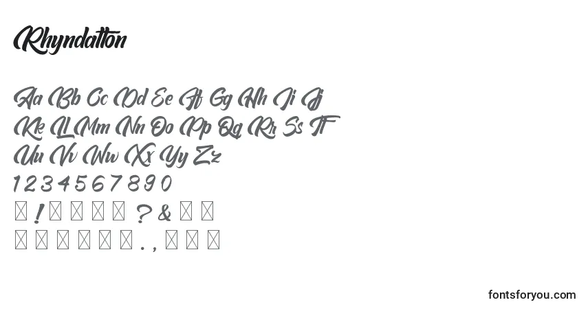 Fuente Rhyndatton - alfabeto, números, caracteres especiales