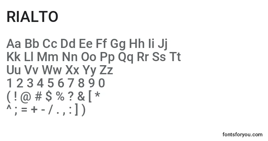 Schriftart RIALTO (138659) – Alphabet, Zahlen, spezielle Symbole