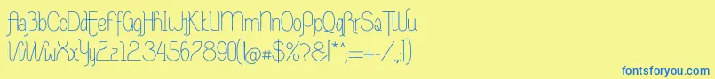 フォントRiasAltasRibadeoLGtipos Nor – 青い文字が黄色の背景にあります。