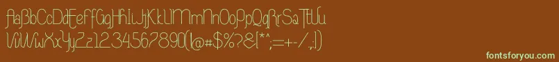 フォントRiasAltasRibadeoLGtipos Nor – 緑色の文字が茶色の背景にあります。