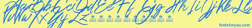 Ribbons in the wind PERSONAL USE Font – Blue Fonts on Yellow Background