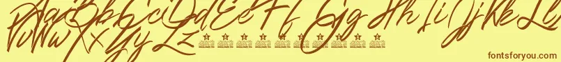 Ribbons in the wind PERSONAL USE Font – Brown Fonts on Yellow Background