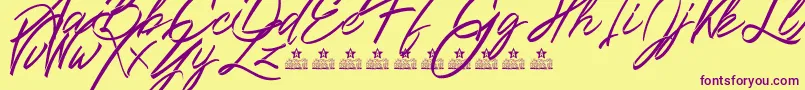Ribbons in the wind PERSONAL USE Font – Purple Fonts on Yellow Background