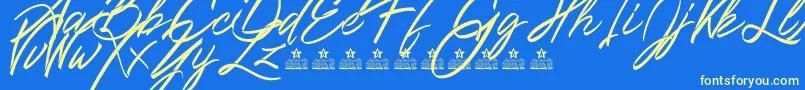 Ribbons in the wind PERSONAL USE Font – Yellow Fonts on Blue Background