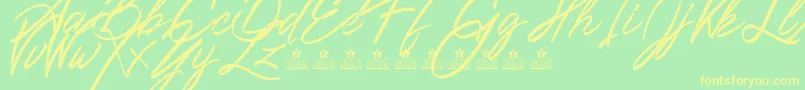 Ribbons in the wind PERSONAL USE Font – Yellow Fonts on Green Background