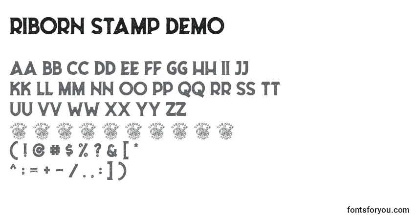A fonte Riborn Stamp Demo – alfabeto, números, caracteres especiais
