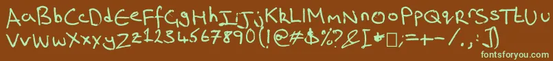 フォントRich s Riting – 緑色の文字が茶色の背景にあります。