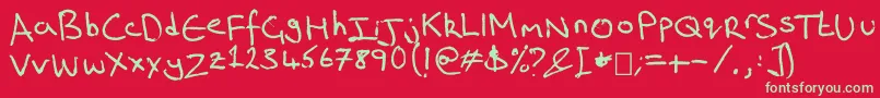 フォントRich s Riting – 赤い背景に緑の文字