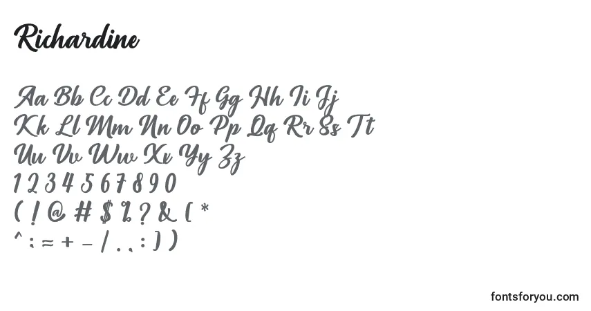 A fonte Richardine – alfabeto, números, caracteres especiais