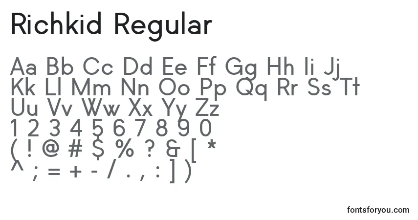 Шрифт Richkid Regular – алфавит, цифры, специальные символы
