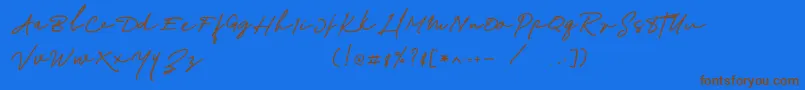 フォントRichland – 茶色の文字が青い背景にあります。