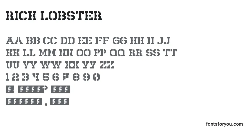 Шрифт Rick Lobster – алфавит, цифры, специальные символы