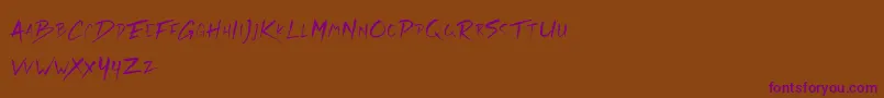 フォントRickies Free – 紫色のフォント、茶色の背景