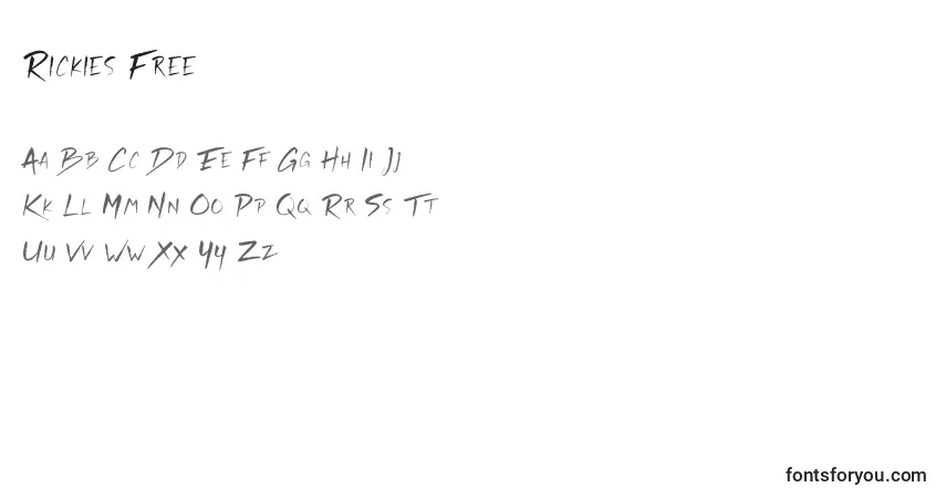Schriftart Rickies Free (138679) – Alphabet, Zahlen, spezielle Symbole