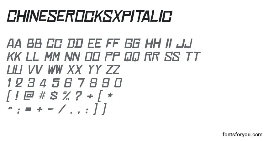 A fonte ChineserocksxpItalic – alfabeto, números, caracteres especiais