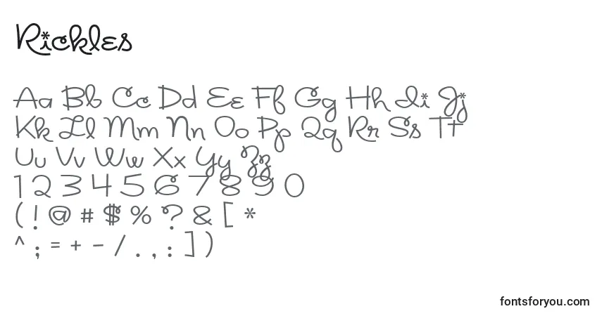 Schriftart Rickles (138680) – Alphabet, Zahlen, spezielle Symbole