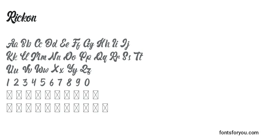 Schriftart Rickon – Alphabet, Zahlen, spezielle Symbole