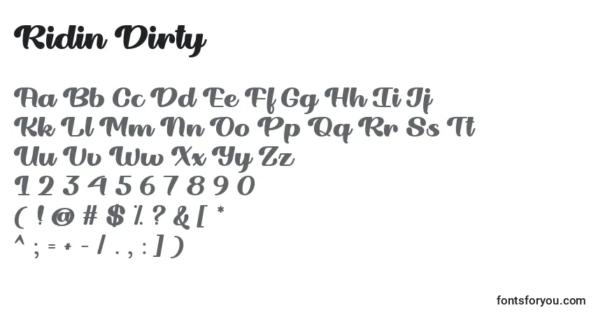 Ridin Dirty  -fontti – aakkoset, numerot, erikoismerkit