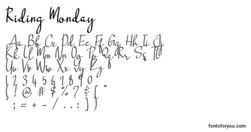 Шрифт Riding Monday   – алфавит, цифры, специальные символы