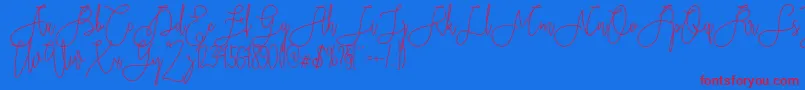 Rieesflomeo-Schriftart – Rote Schriften auf blauem Hintergrund