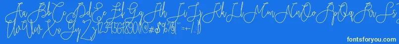 Rieesflomeo-Schriftart – Gelbe Schriften auf blauem Hintergrund