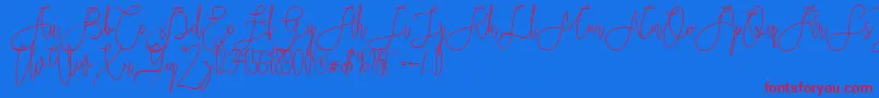 Rieesflomeo-Schriftart – Rote Schriften auf blauem Hintergrund