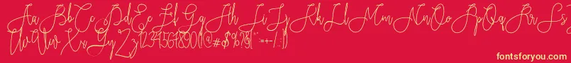 Rieesflomeo-Schriftart – Gelbe Schriften auf rotem Hintergrund