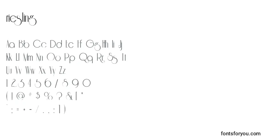 A fonte Riesling (138688) – alfabeto, números, caracteres especiais
