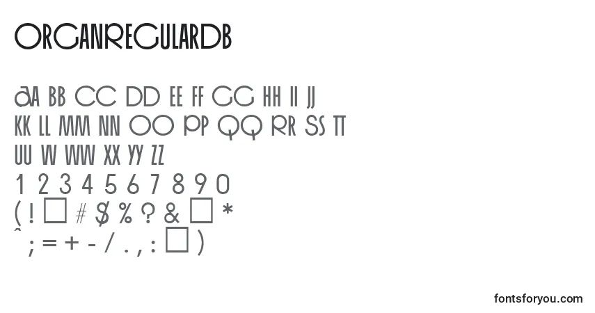 Fuente OrganRegularDb - alfabeto, números, caracteres especiales