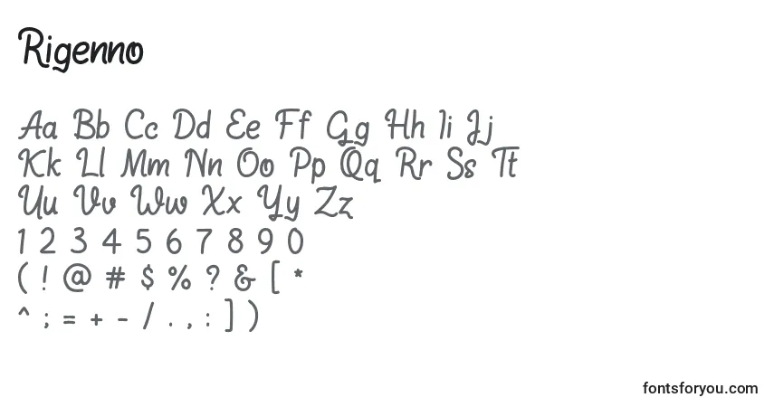 Fuente Rigenno - alfabeto, números, caracteres especiales