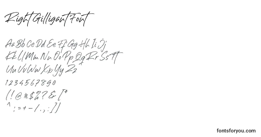 Czcionka Right Gilligant Font – alfabet, cyfry, specjalne znaki
