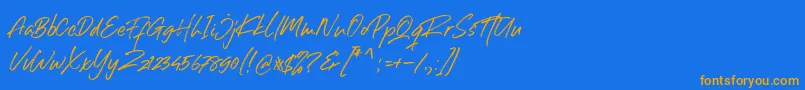 フォントRight Gilligant Font – オレンジ色の文字が青い背景にあります。