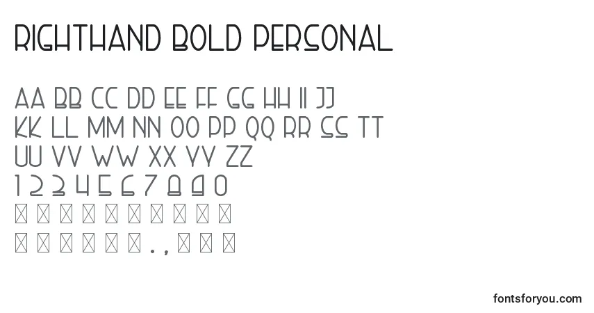 Czcionka Righthand bold personal – alfabet, cyfry, specjalne znaki