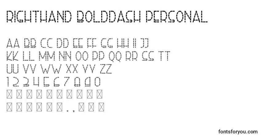 A fonte Righthand bolddash personal – alfabeto, números, caracteres especiais
