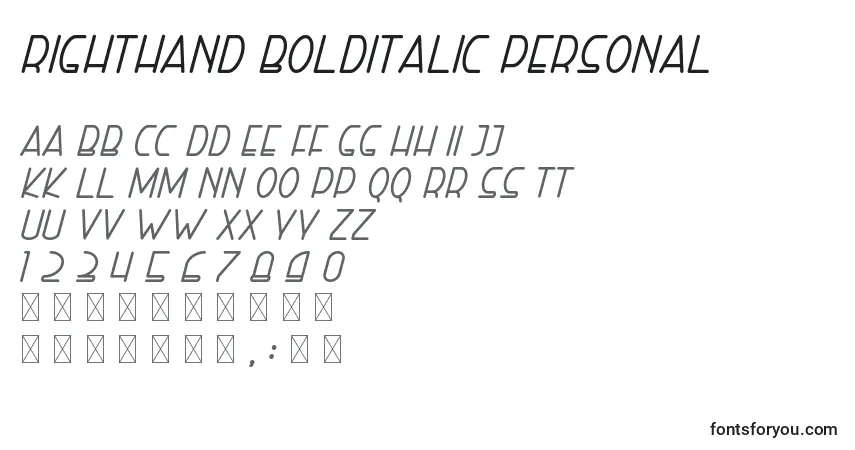 A fonte Righthand bolditalic personal – alfabeto, números, caracteres especiais