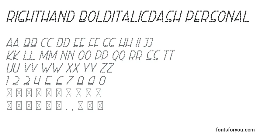 A fonte Righthand bolditalicdash personal – alfabeto, números, caracteres especiais