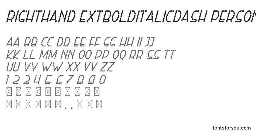 Schriftart Righthand extbolditalicdash personal – Alphabet, Zahlen, spezielle Symbole