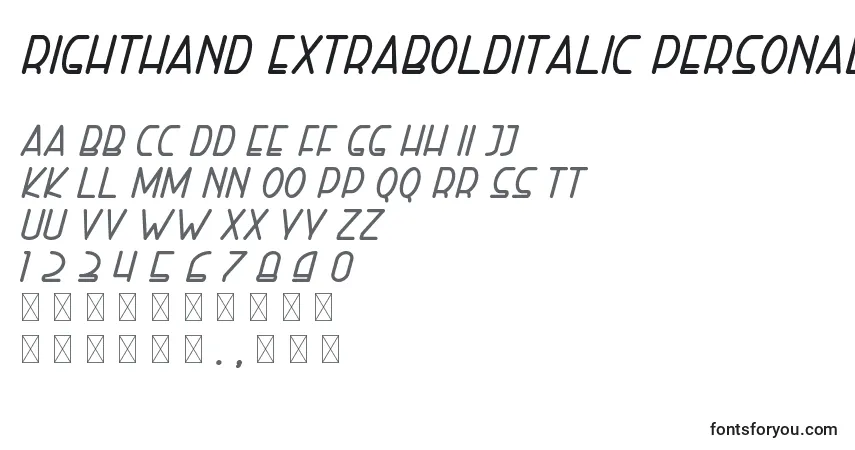 Schriftart Righthand extrabolditalic personal – Alphabet, Zahlen, spezielle Symbole