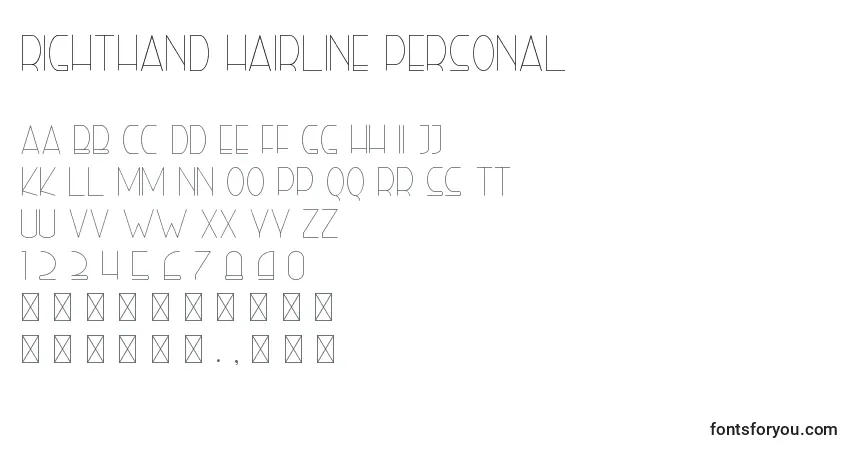 Righthand hairline personal Font – alphabet, numbers, special characters
