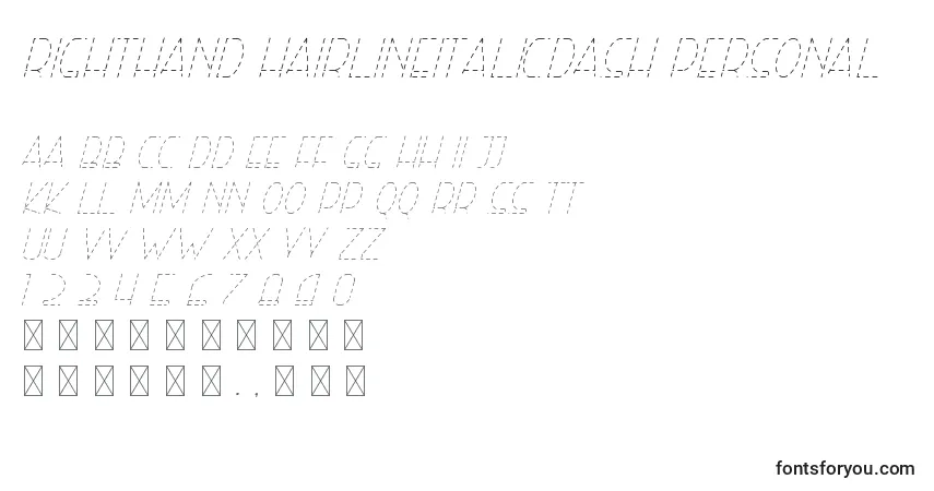 Czcionka Righthand hairlineitalicdash personal – alfabet, cyfry, specjalne znaki