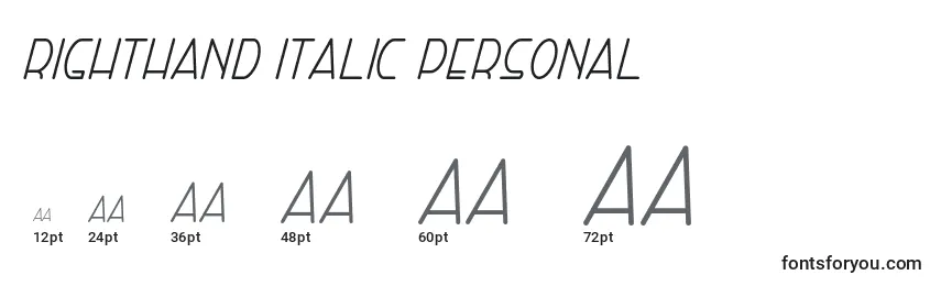 Размеры шрифта Righthand italic personal