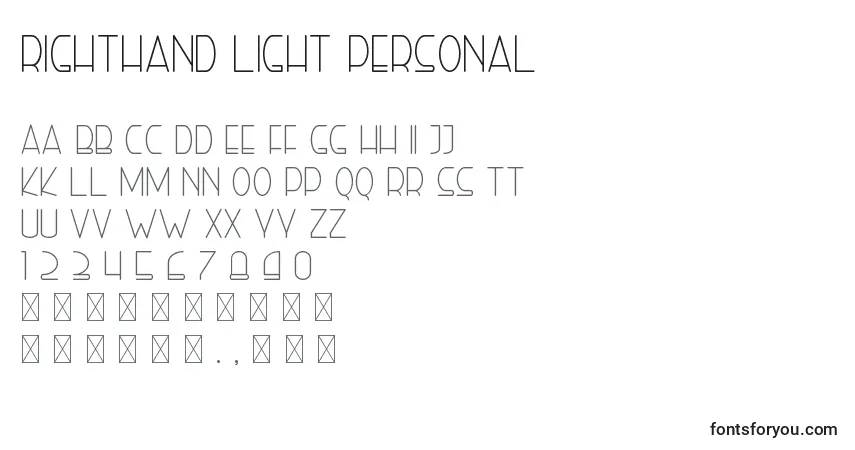 Schriftart Righthand light personal – Alphabet, Zahlen, spezielle Symbole