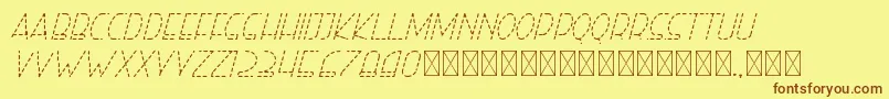 フォントrighthand lightitalicdash personal – 茶色の文字が黄色の背景にあります。
