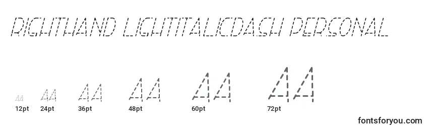 Größen der Schriftart Righthand lightitalicdash personal